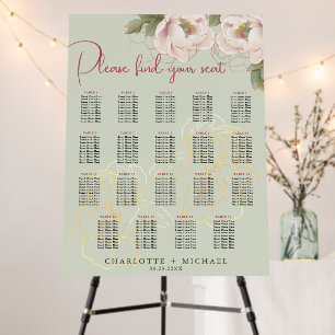 19 Table Sage & Blush Peony Wedding Seating Chart Foam Board