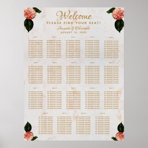 19 Table Seating Chart Wedding Marble Camellia