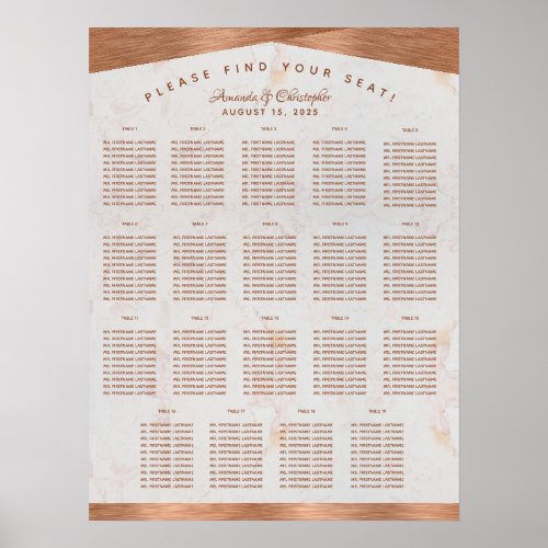 19 Table Seating Chart Wedding Marble Copper