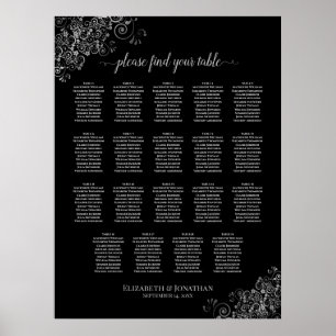 19 Table Silver Frills Black Wedding Seating Chart