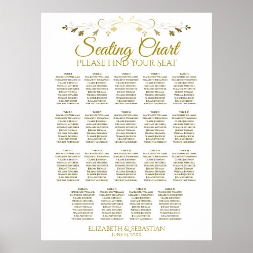 19 Table Simple Elegant Gold Wedding Seating Chart