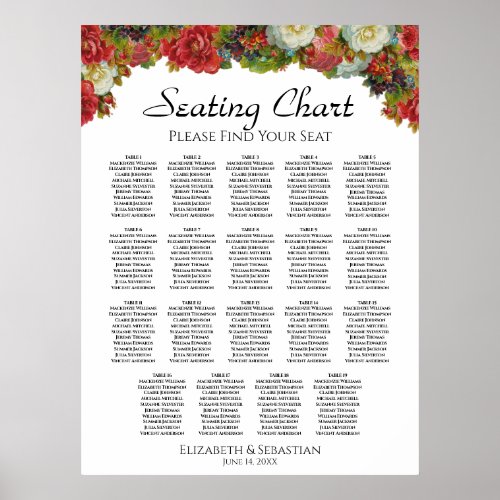 19 Table Vintage Fall Floral Wedding Seating Chart