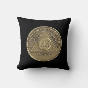 19 Year CUSTOM NAME Sober Anniversary Coin Throw Pillow