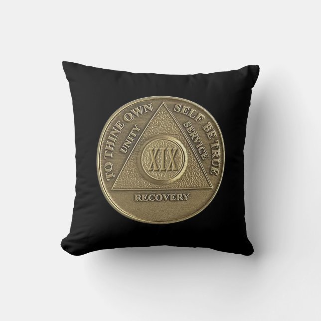 19 Year CUSTOM NAME Sober Anniversary Coin Throw Pillow (Front)