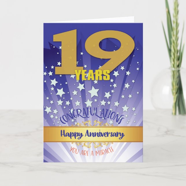 19 Year Recovery Anniversary Bold Numeral Card (Front)