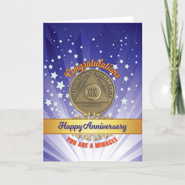 19 Year Recovery Coin Anniversary You're A Miracle Card (Front)