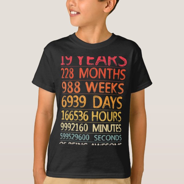 19 Years 228 Months 988 Weeks Birthday Ninteenth 1 T-Shirt (Front)