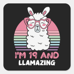 19 Years Old Bday Llamazing 19th Birthday Llama Square Sticker