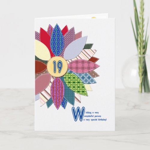19 years old stitched flower birthday card