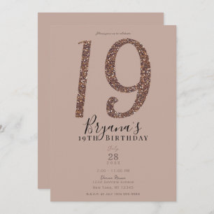 19th 19 Birthday Party Pink Blush Rose Glitter Invitation