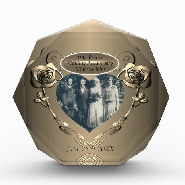 19th/8th Bronze(Color)Photo Wedding Anniversary Photo Block (Front)