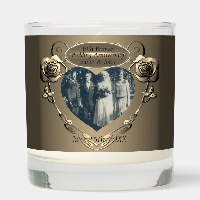 19th/8th Bronze(Color)Photo Wedding Anniversary Scented Candle (Front)