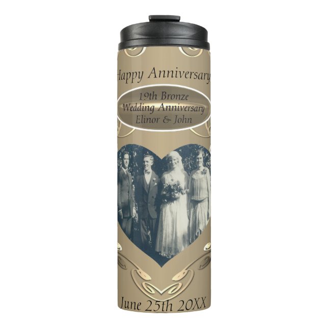 19th/8th Bronze(Color)Photo Wedding Anniversary Thermal Tumbler (Front)