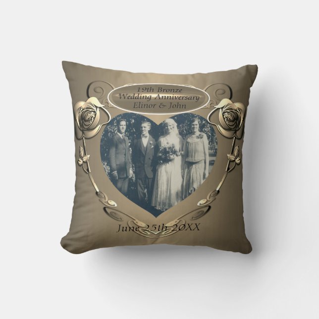 19th/8th Bronze(Color)Photo Wedding Anniversary Throw Pillow (Front)