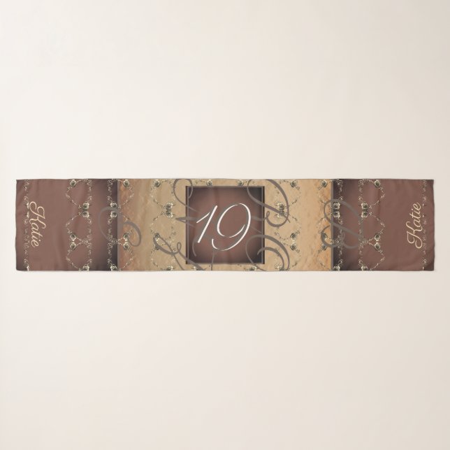19th, 8th Wedding Anniversary Bronze Chiffon Scarf (Front (Horizontal))