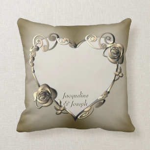 19th, 8th Wedding Anniversary Bronze Rose Heart  T Throw Pillow