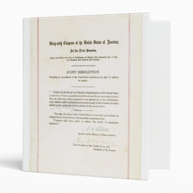 19th Amendment to the United States Constitution 3 Ring Binder (Front/Inside)