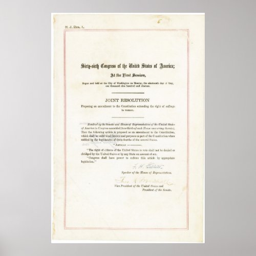 19th Amendment to the United States Constitution Poster