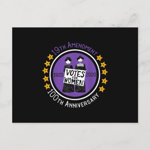 19th Amendment XIX Suffragette 100 yrs Anniversary Announcement Postcard
