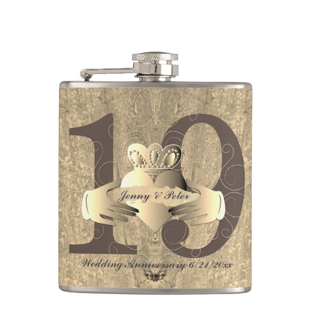19th Anniversary Bronzy Claddagh Ring   Flask (Front)