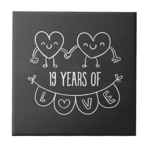 19th Anniversary Gift Chalk Hearts Ceramic Tile
