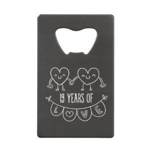 19th Anniversary Gift Chalk Hearts Credit Card Bottle Opener