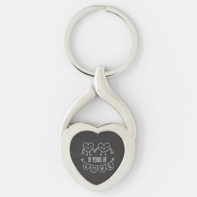 19th Anniversary Gift Chalk Hearts Keychain (Front)