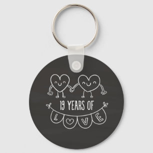 19th Anniversary Gift Chalk Hearts Keychain
