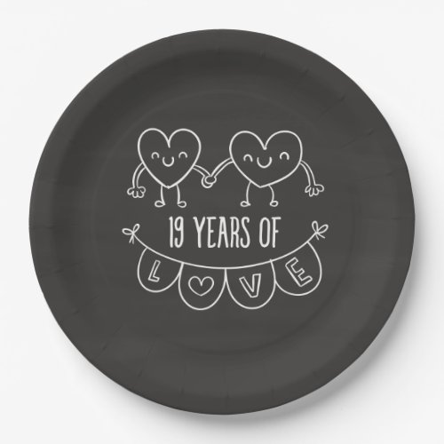 19th Anniversary Gift Chalk Hearts Paper Plates