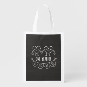 19th Anniversary Gift Chalk Hearts Reusable Grocery Bag