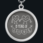 19th Anniversary Gift Chalk Hearts Silver Plated Necklace<br><div class="desc">Cute two doodle hand drawn heart 19th year anniversary design.</div>