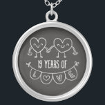 19th Anniversary Gift Chalk Hearts Silver Plated Necklace<br><div class="desc">Cute two doodle hand drawn heart 19th year anniversary design.</div>