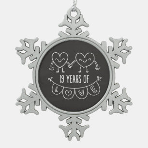 19th Anniversary Gift Chalk Hearts Snowflake Pewter Christmas Ornament