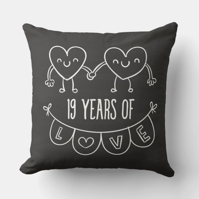 19th Anniversary Gift Chalk Hearts Throw Pillow (Front)