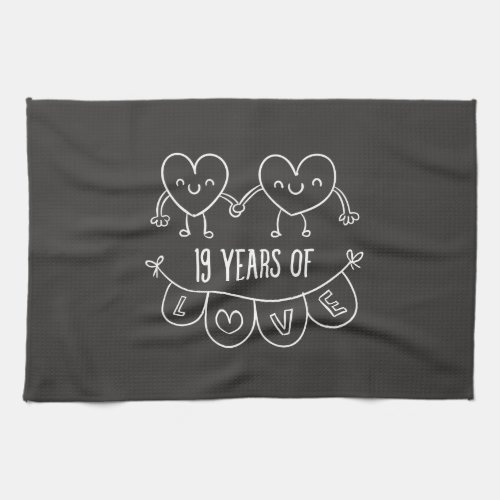 19th Anniversary Gift Chalk Hearts Towel