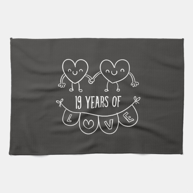 19th Anniversary Gift Chalk Hearts Towel (Horizontal)