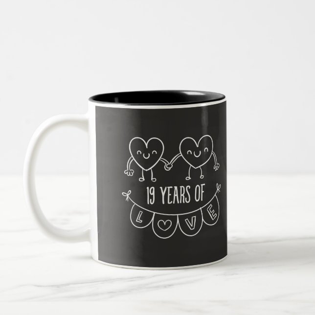19th Anniversary Gift Chalk Hearts Two-Tone Coffee Mug (Left)
