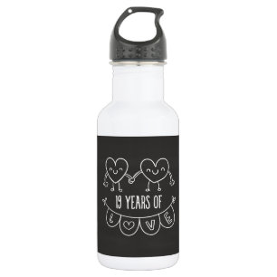 19th Anniversary Gift Chalk Hearts Water Bottle