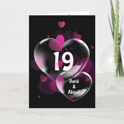 19th Anniversary Heart Bubbles on Black   Card