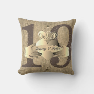 19th Anniversary Old Gold Claddagh Ring Throw Pil Pillow