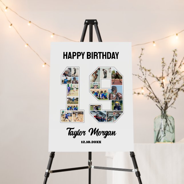 19th Birthday Anniversary Number 19 Photo Collage Foam Board (In Situ (Stand))