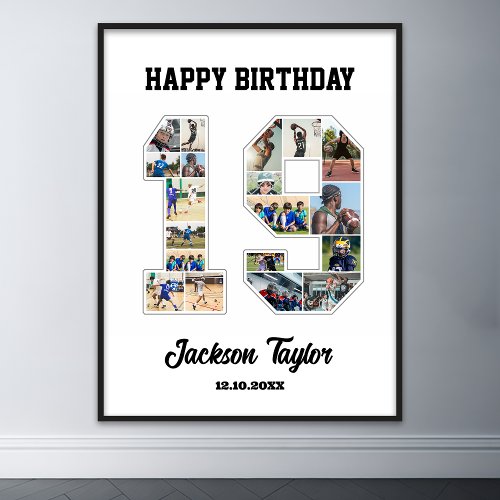 19th Birthday Anniversary Number 19 Photo Collage Poster