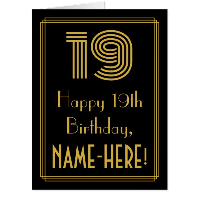 19th Birthday: Art Deco Inspired Look “19” + Name Card (Front)