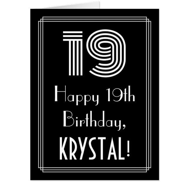 19th Birthday — Art Deco Inspired Look “19” + Name Card (Front)