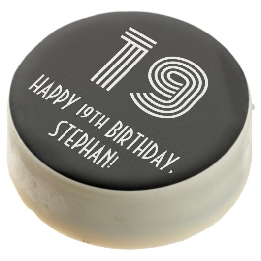 19th Birthday - Art Deco Inspired Look "19", Name Chocolate Covered Oreo (Angled)