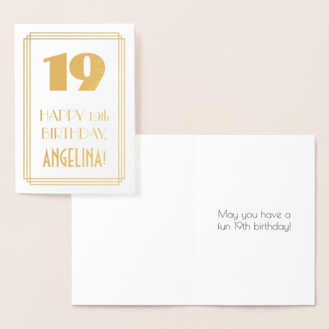 19th Birthday: Art Deco Inspired Look "19" & Name Foil Card (Display)