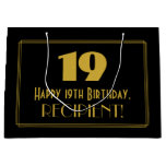 [ Thumbnail: 19th Birthday — Art Deco Inspired Look "19" & Name Gift Bag ]