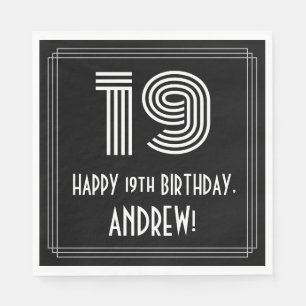 19th Birthday: Art Deco Inspired Look "19" + Name Napkins