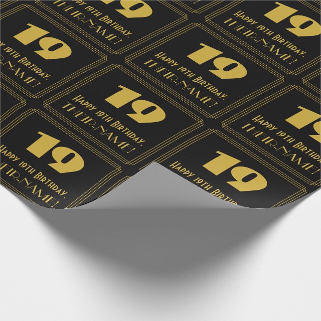 19th Birthday – Art Deco Inspired Look "19" & Name Wrapping Paper (Corner)