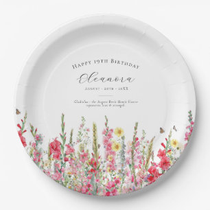19th Birthday August Birth Flower Party Supplies Paper Plates